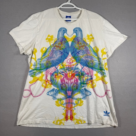 adidas Other - Adidas Originals Mens L Graphic Tee White Bird Floral Mirror Print Streetwear